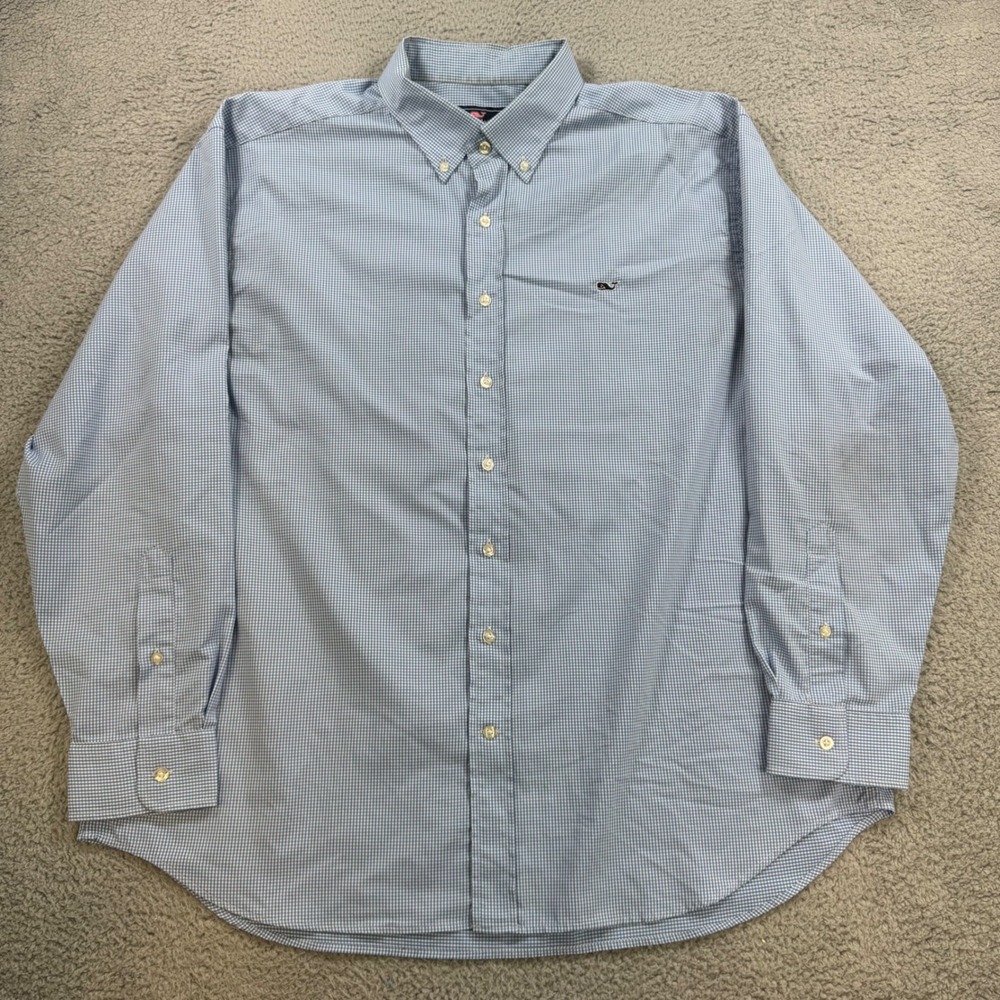 Vineyard Vines Whale Shirt Mens XXL Blue Gingham Button Down Long Sleeve